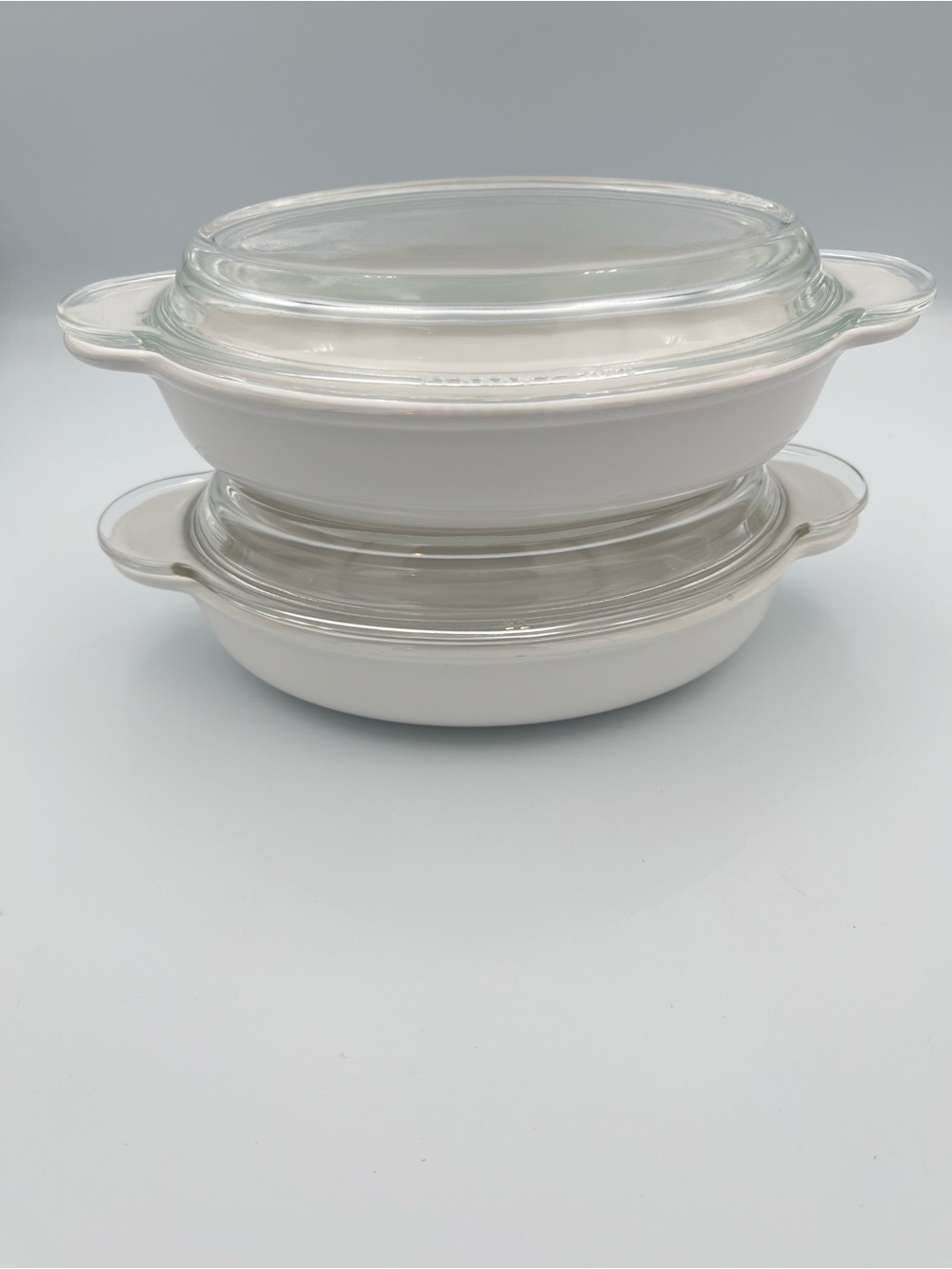 2 CorningWare White Grab-It 14 oz Oval Covered Casserole Au Gratin Dish P-14-B